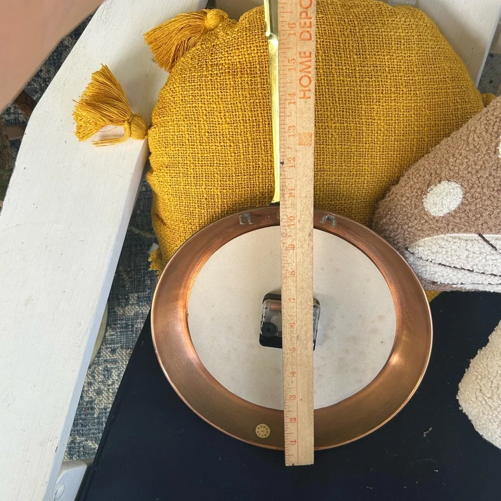 Vintage Copper Frying Pan Wall Clock with Brass Handle